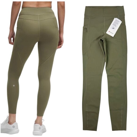Lululemon Fast and Free HR Tight 25” Army Green Women’s Size 6 NWT Reflective - Picture 1 of 16